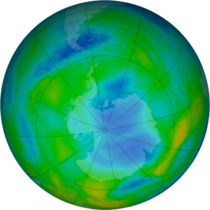 Antarctic ozone map for 29 June 1990